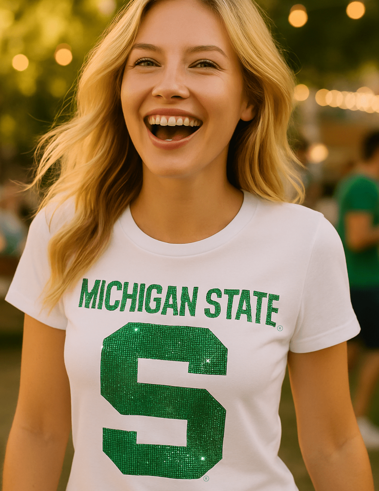 Licensed Game Day T-Shirt, Crewneck White, Michigan State Block S