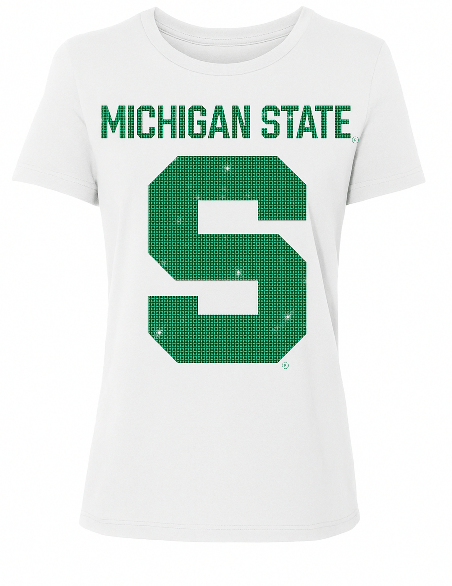 Licensed Game Day T-Shirt, Crewneck White, Michigan State Block S