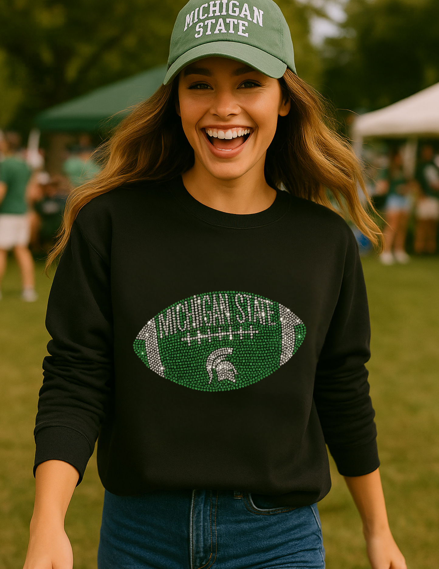 Licensed Game Day Sweatshirt, Crewneck Black, Michigan State Football