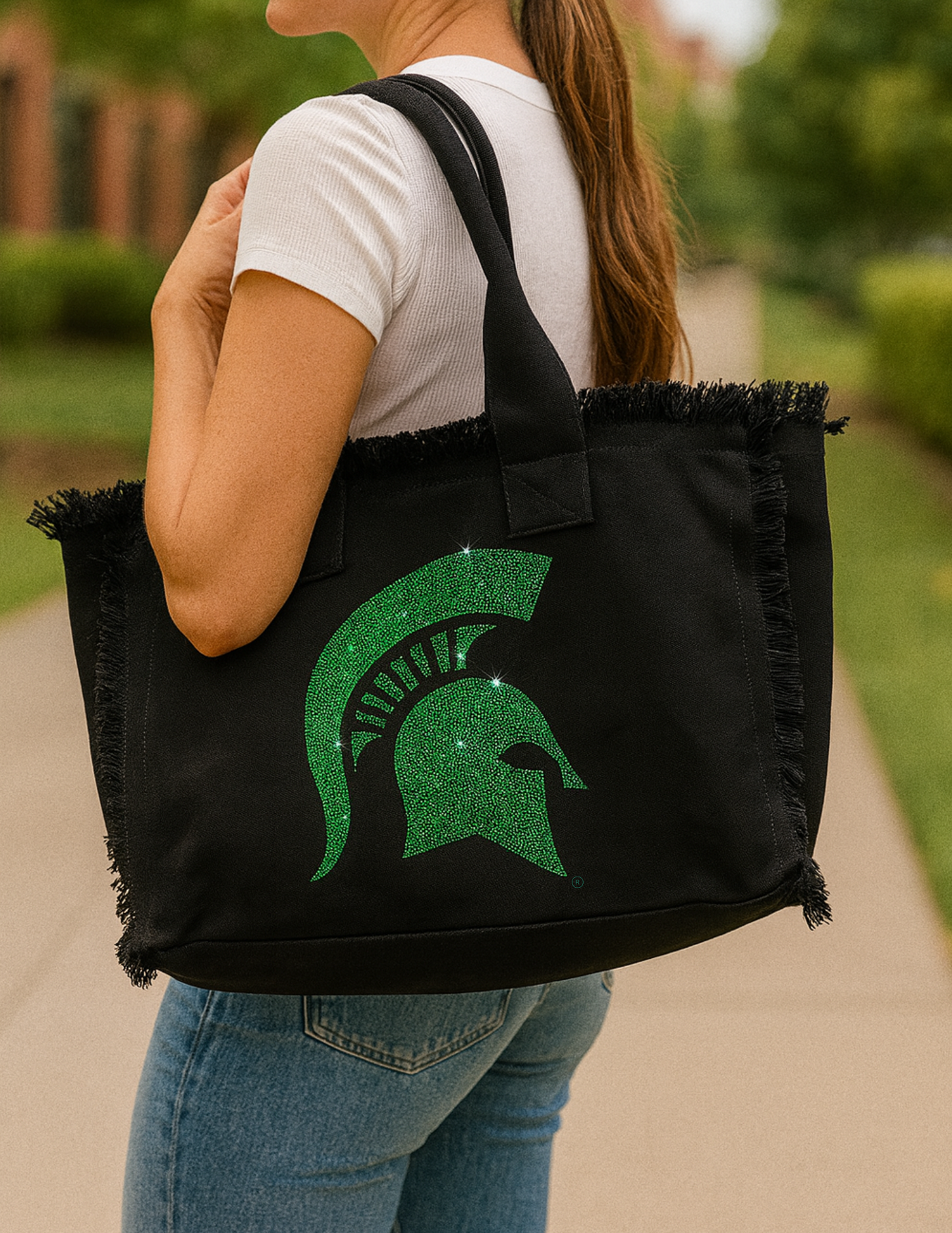 Michigan State Spartan Black Canvas Tote Bag