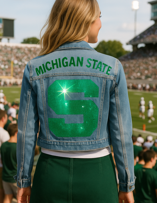 Game Day Jacket, Blue Denim, Michigan State Block S