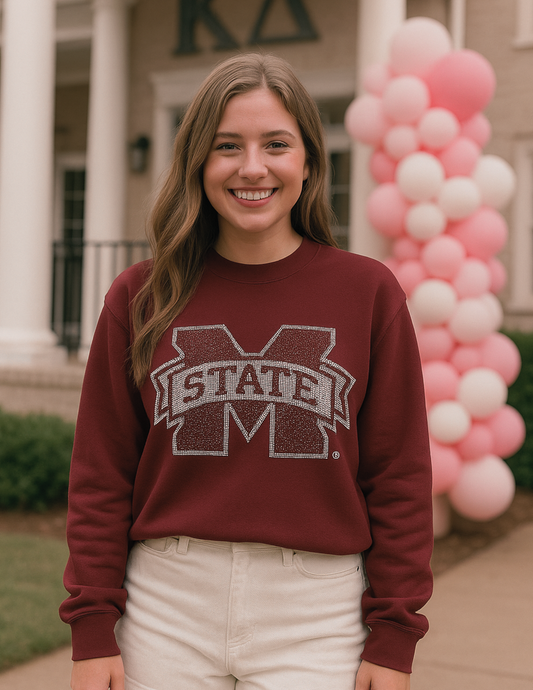 Game Day Sweatshirt, Crewneck Maroon, Mississippi State M State