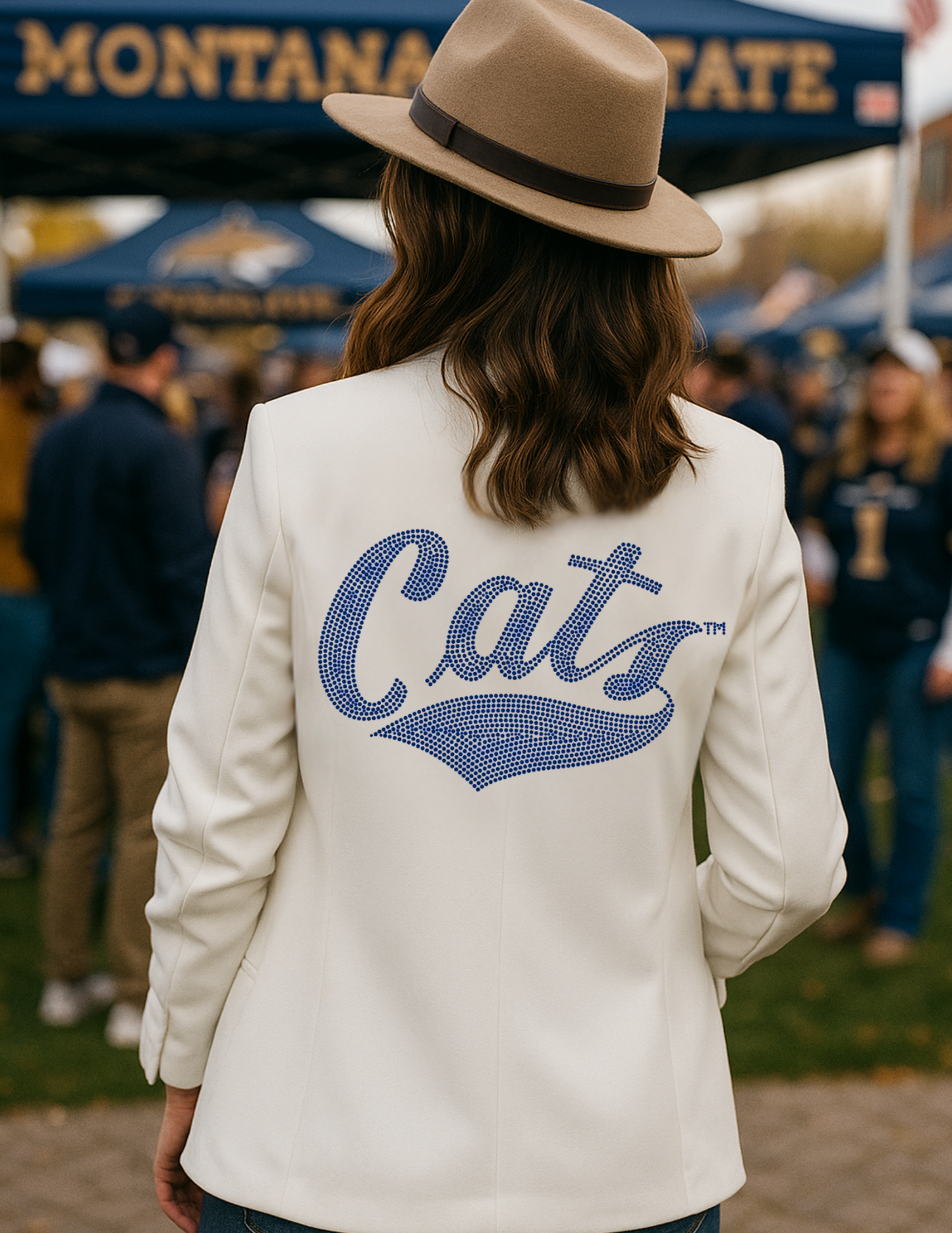 Montana State Cats Script White Ruched Sleeve Blazer