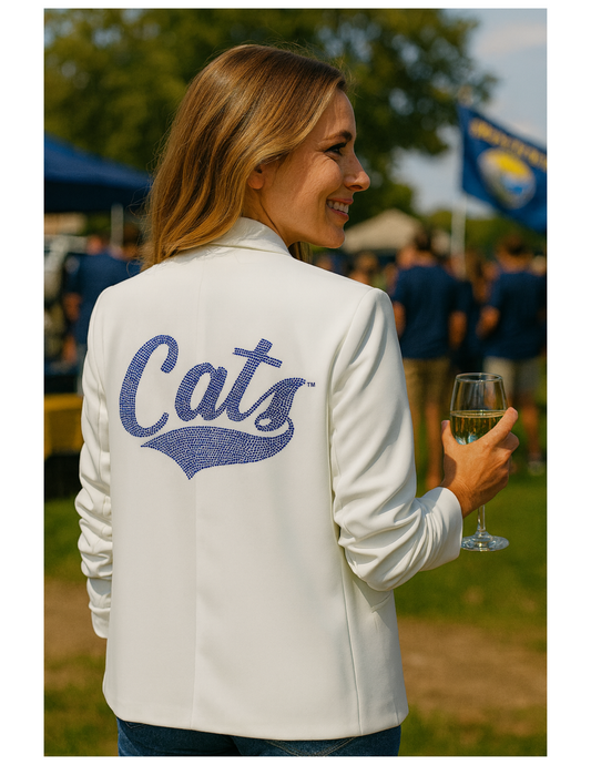 Montana State Cats Script White Ruched Sleeve Blazer