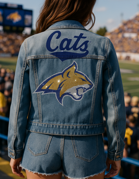 Montana State Bobcat & Script Blue Denim