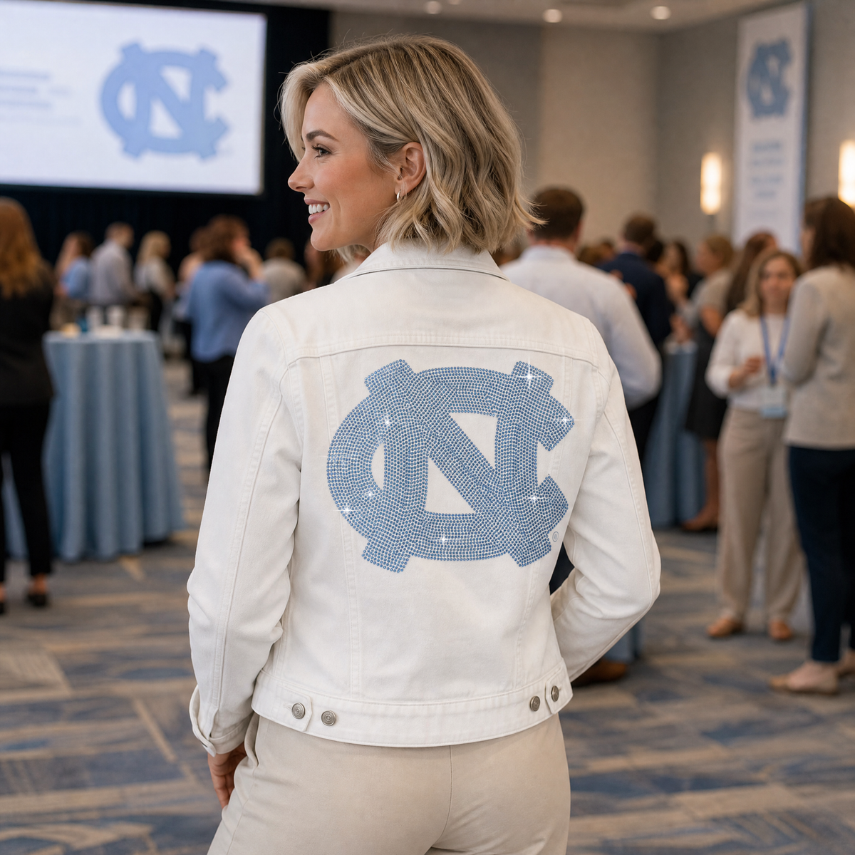 University of North Carolina Interlocking NC White Denim Jacket
