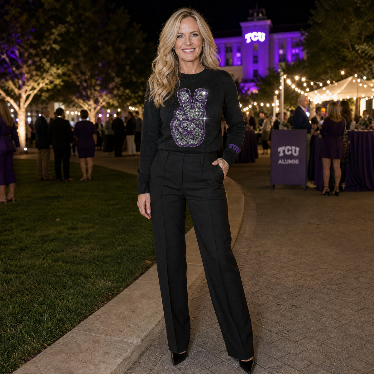 TCU Frog Horns Hand Sign Logo Black Crewneck Sweater