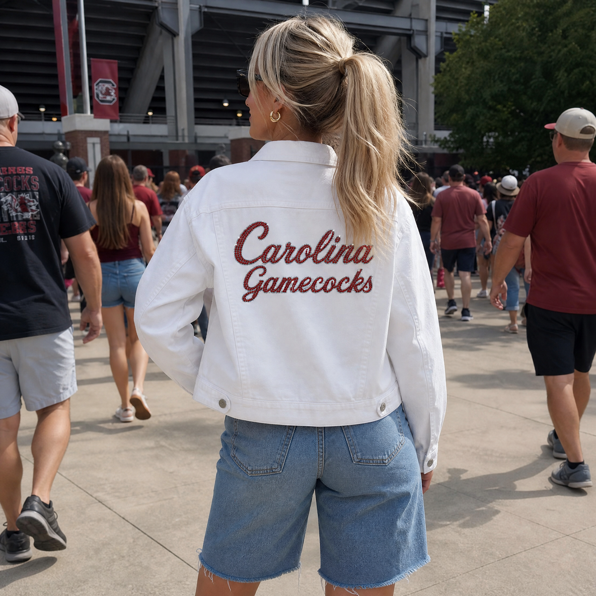 University of South Carolina Carolina Gamecocks Script White Denim Jacket