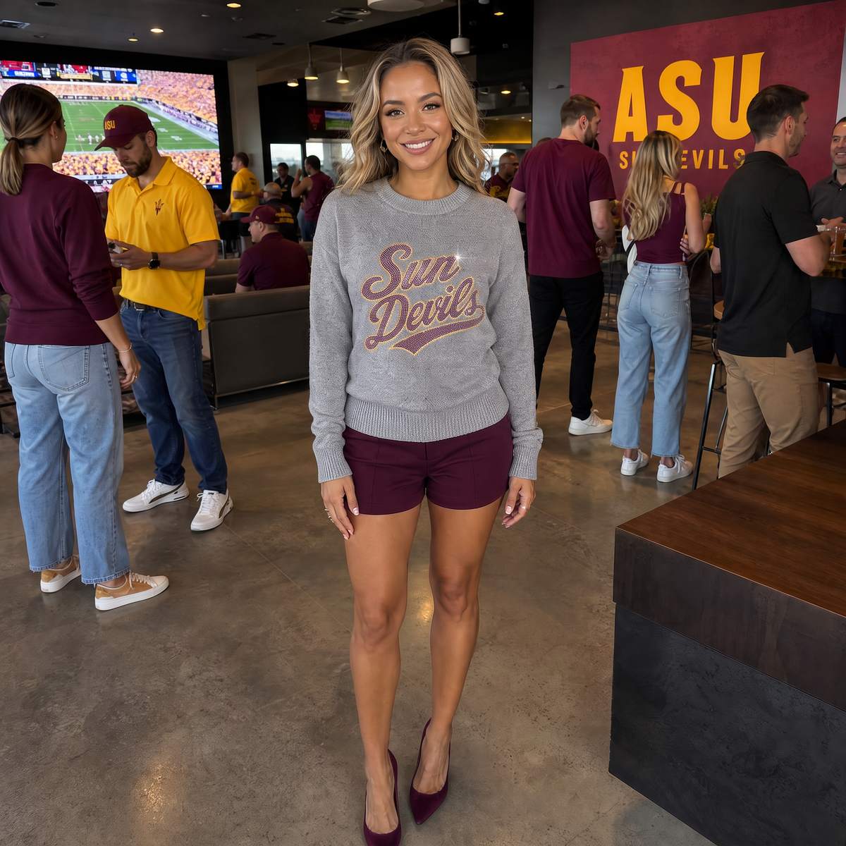 Arizona State Sun Devils Script Gray Crewneck Long Sleeve Sweater