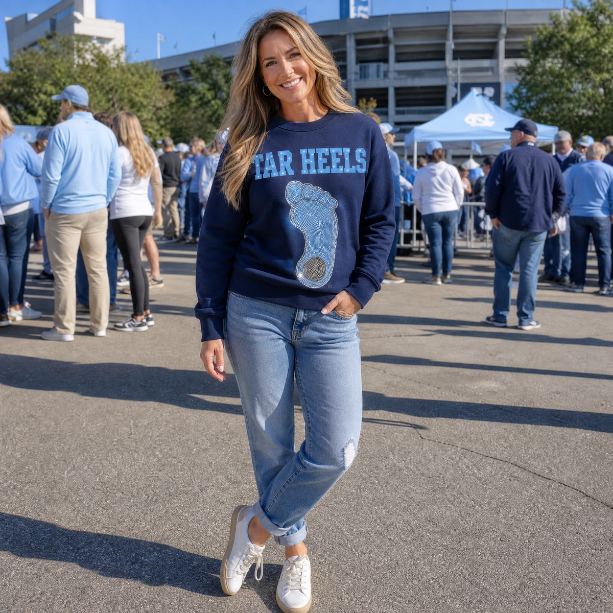 University of North Carolina Tar Heels Foot Navy Crewneck Sweatshirt