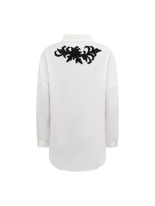 Black Embroidered Detail Linen Shirt