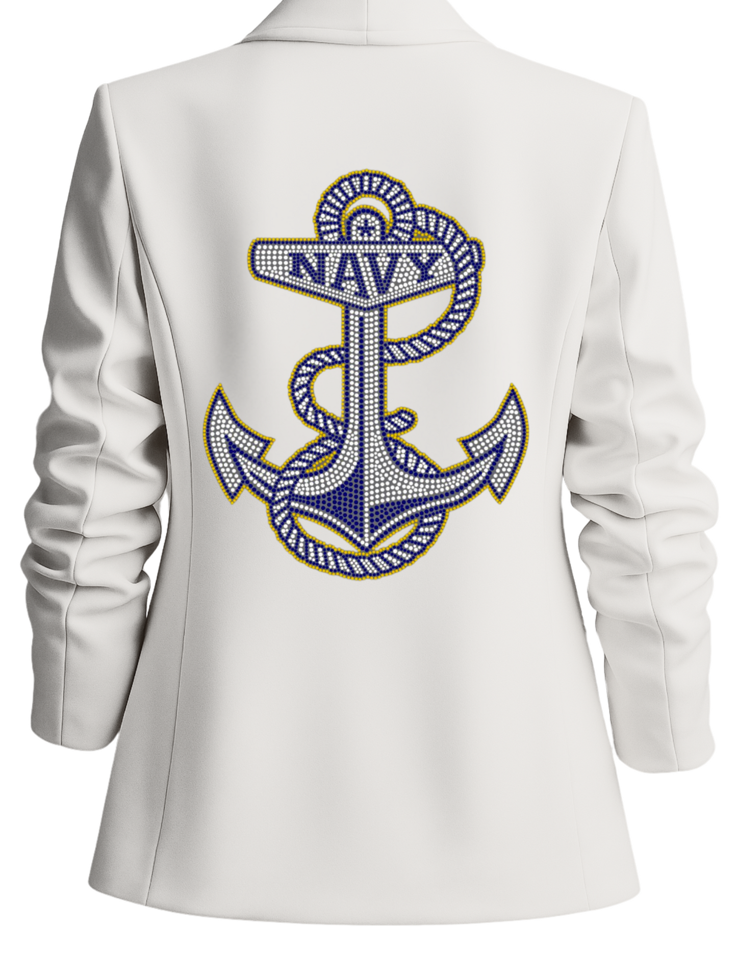 Game Day Blazer, Ruched White, Naval Academy Anchor