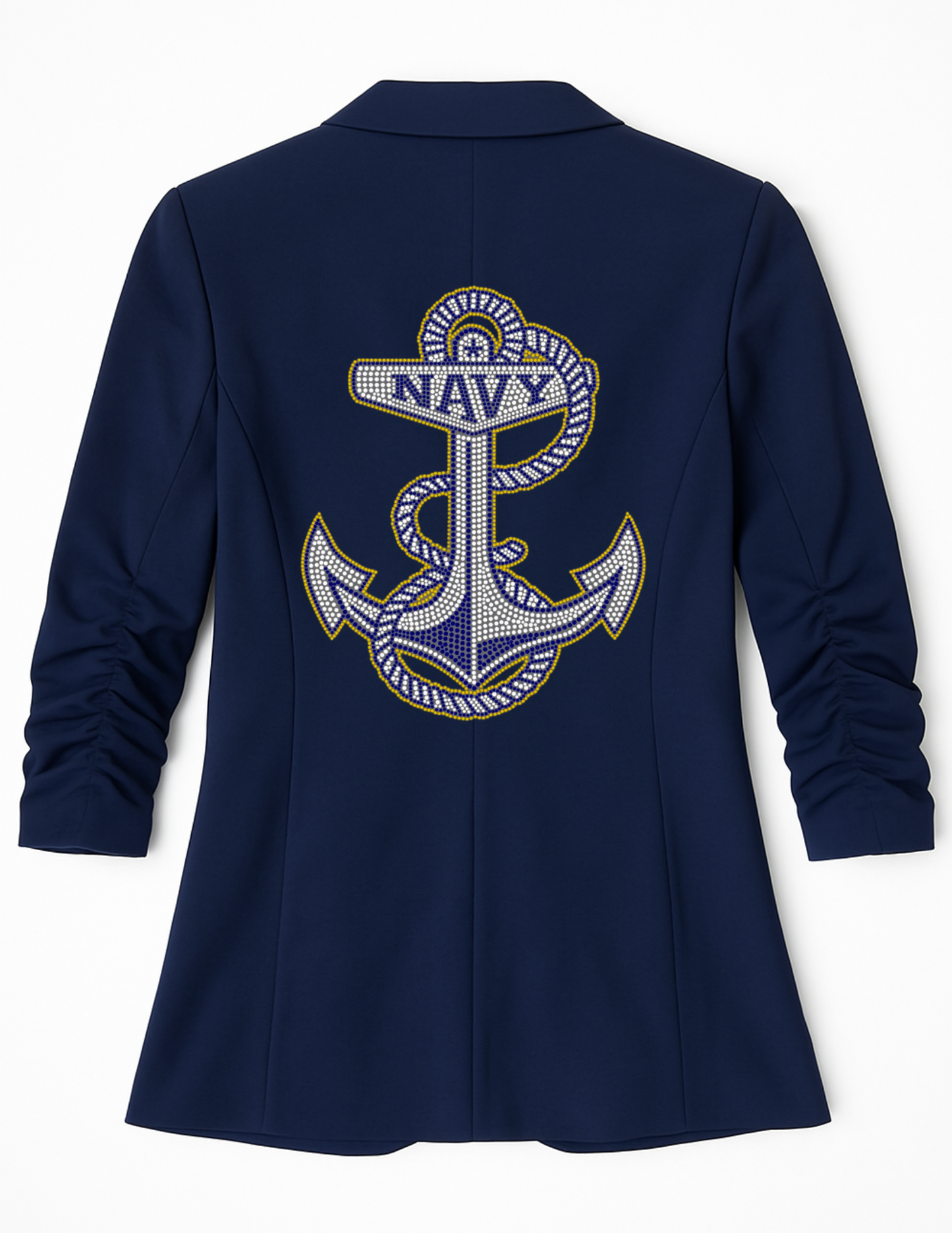 Naval Academy Anchor Navy Ruched Sleeve Blazer
