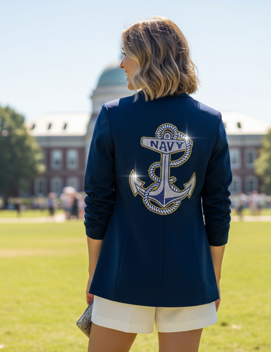 Naval Academy Anchor Navy Ruched Sleeve Blazer