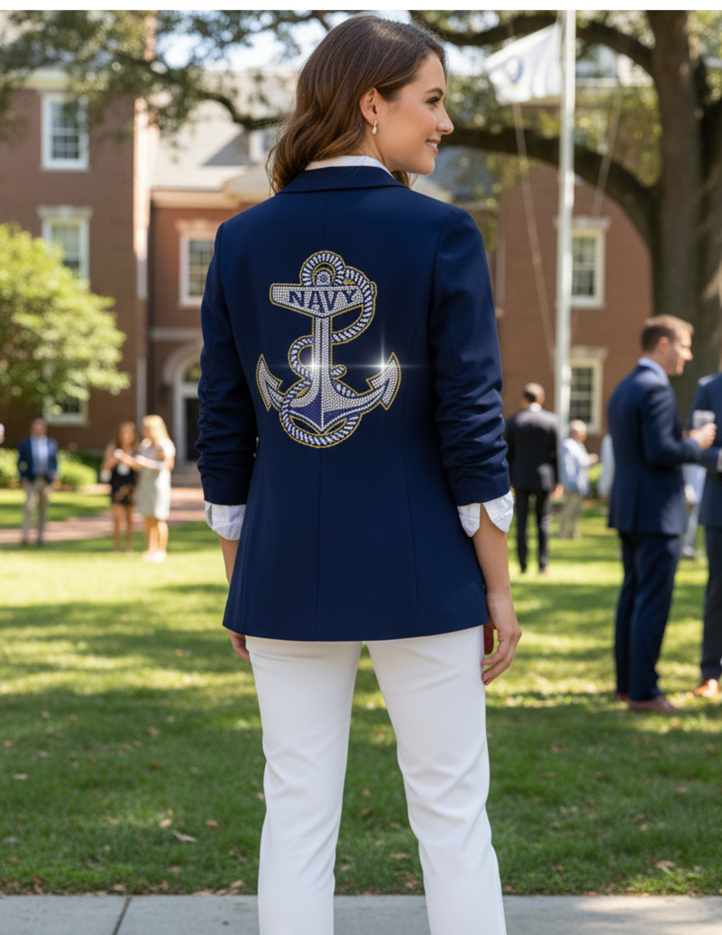 Naval Academy Anchor Navy Ruched Sleeve Blazer