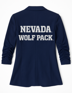 University of Nevada Wolf Pack Script Navy Ruched Sleeve Blazer