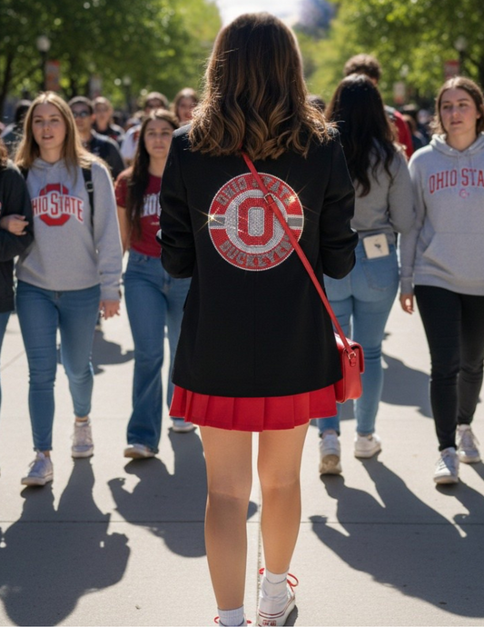 Ohio State Circle Decal Black Ruched Sleeve Blazer
