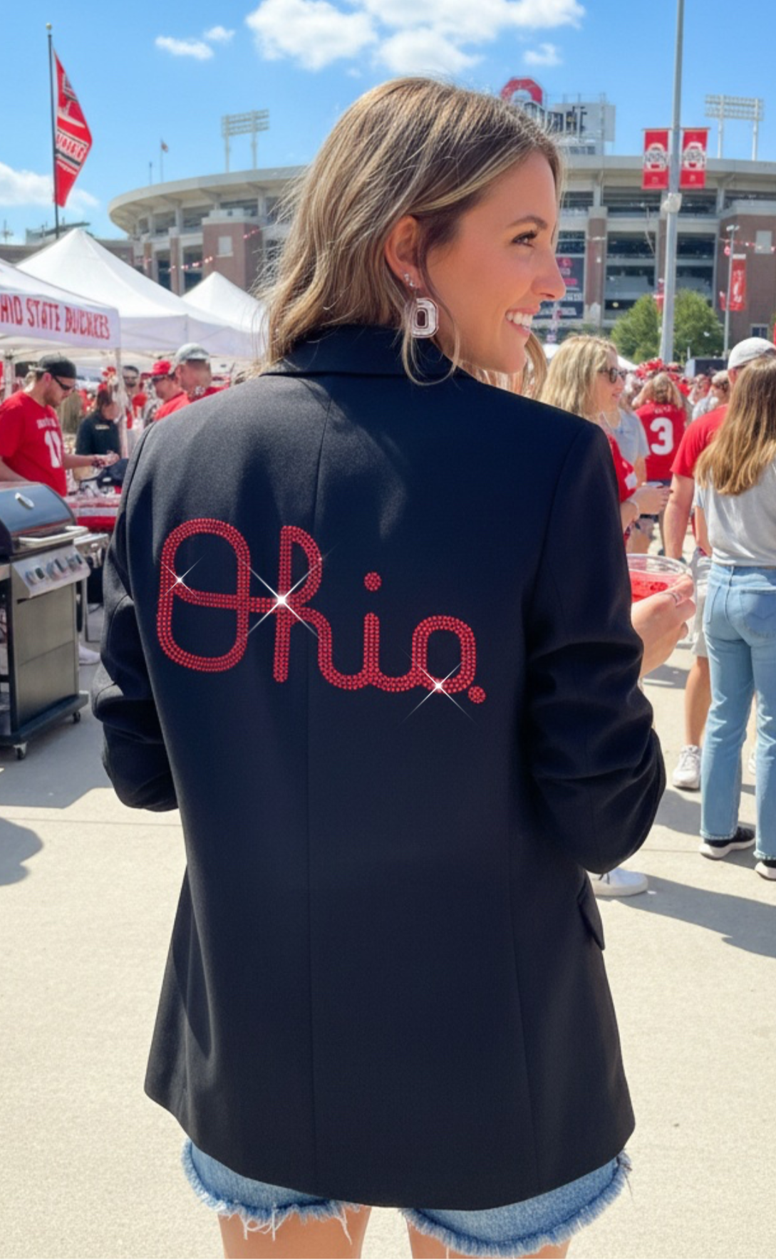 Ohio State Script Black Ruched Sleeve Blazer
