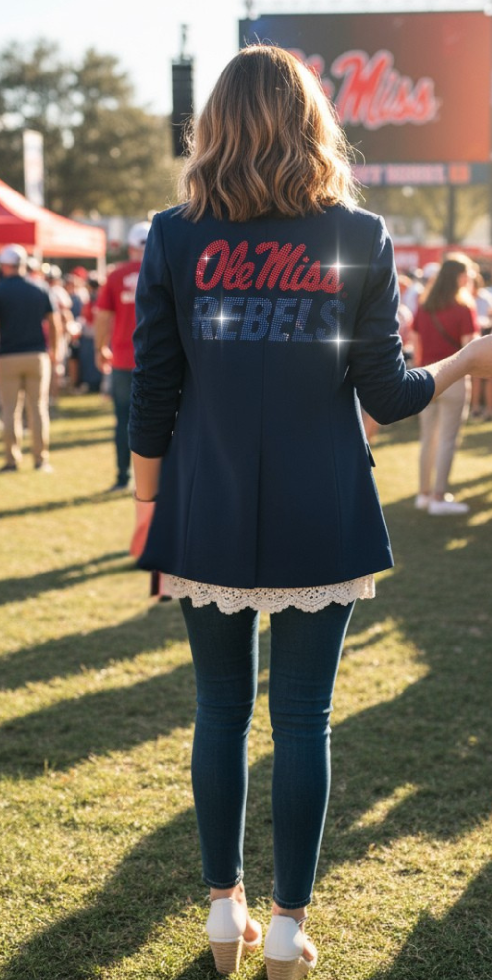 University of Mississippi Rebels Navy Blue Ruched Sleeve Blazer