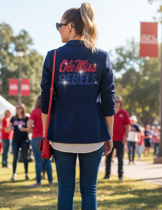 Ole Miss Rebels Navy Blue Ruched Sleeve Blazer