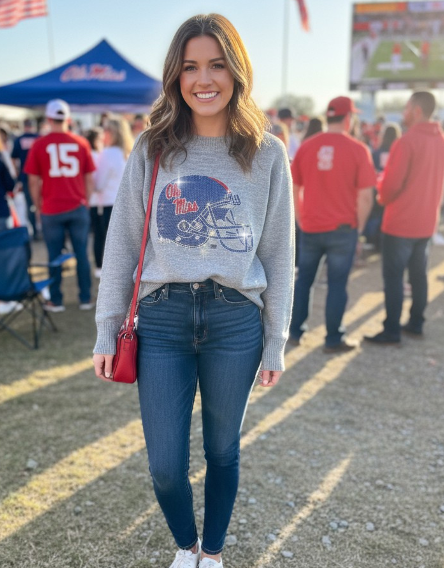 Ole Miss Helmet Gray Crewneck Sweater