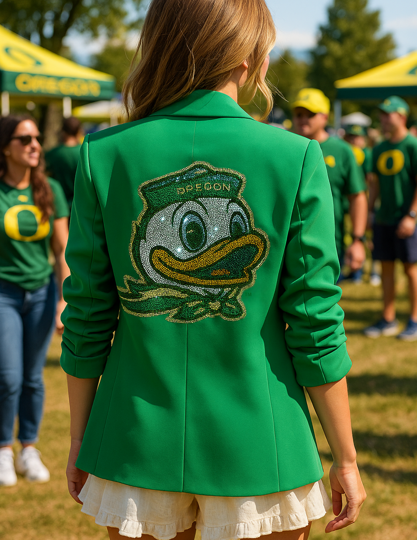 Game Day Blazer, Green Ruched, University Of Oregon Duck
