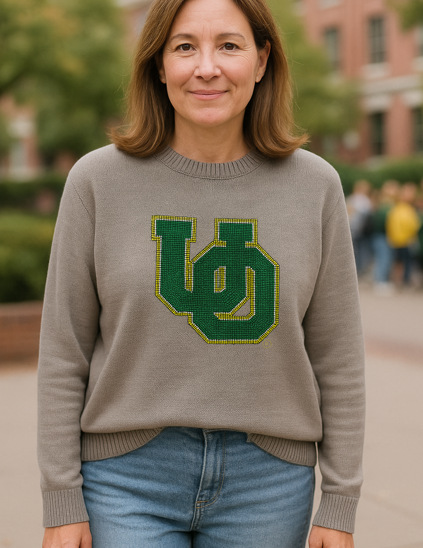 University Of Oregon Gray Crewneck Large Interlocking UO Sweater