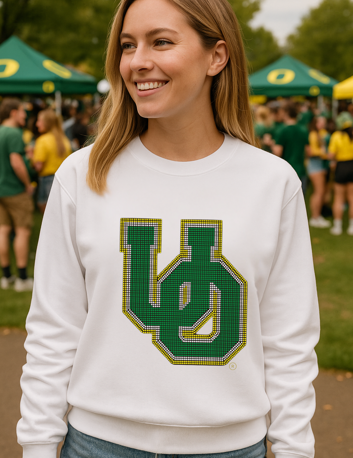 Game Day Sweatshirt, Crewneck White, University Of Oregon Large Interlocking UO