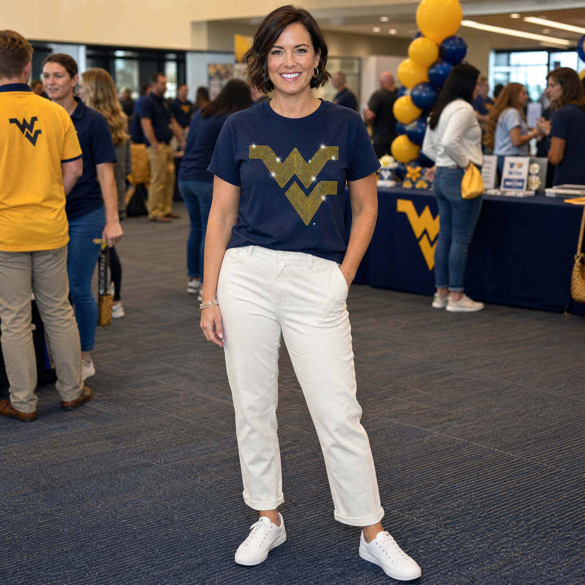 West Virginia Gold WVU Navy Crewneck T-shirt