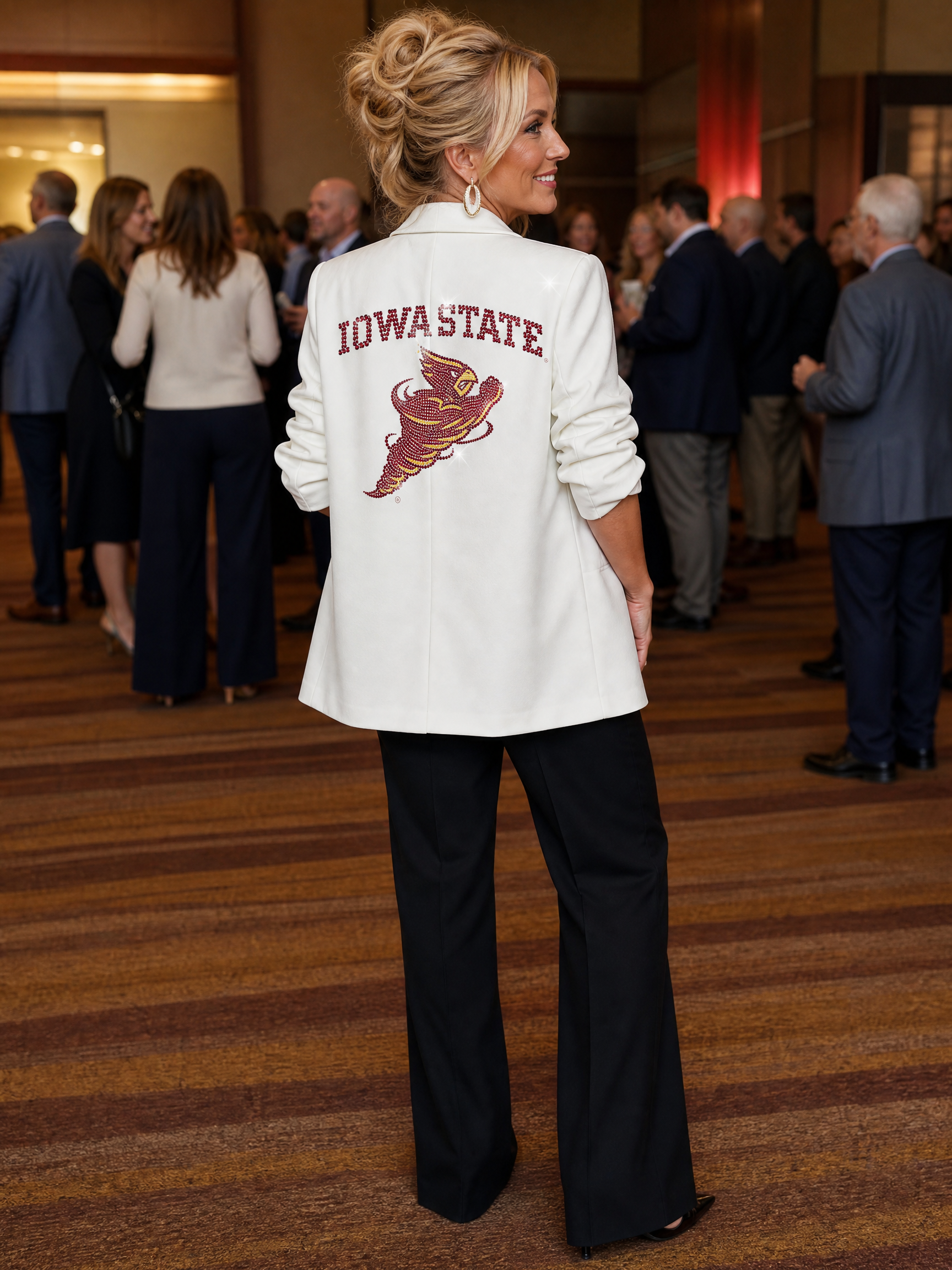 Iowa State Cy the Cardinal White Blazer w/ Ruched Sleeve