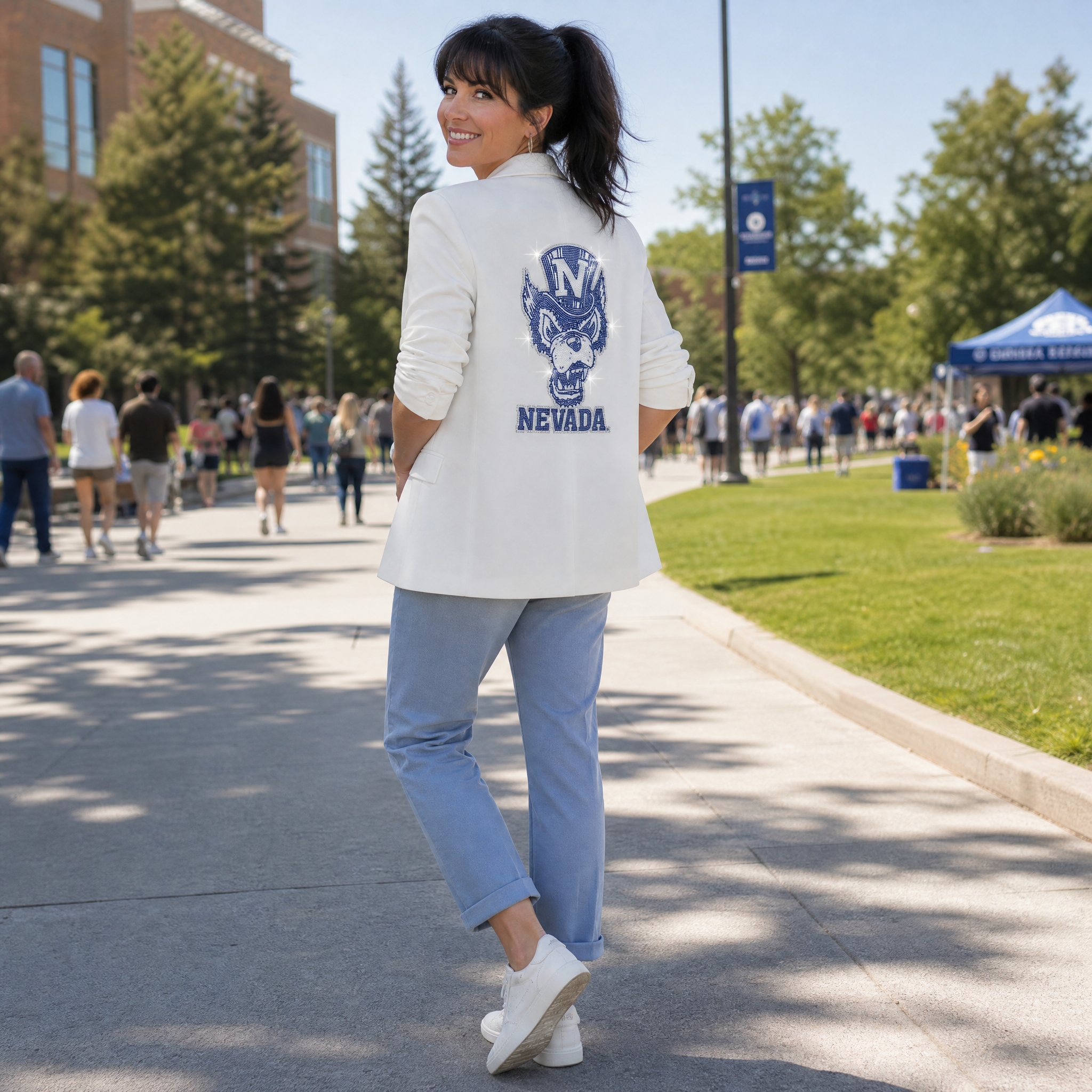 University of Nevada Wolfie White Ruched Sleeve Blazer