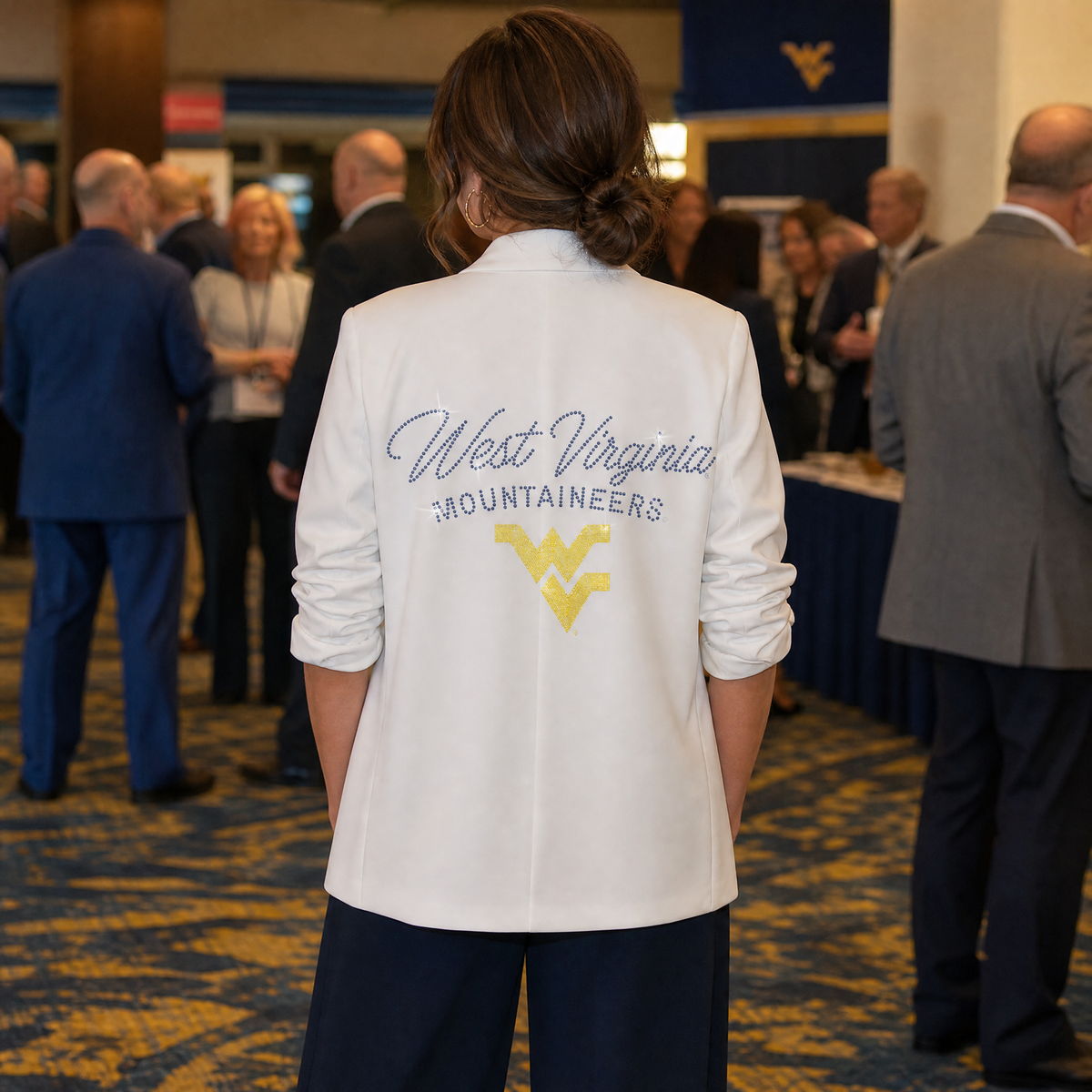 West Virginia Mountaineers WV White Ruched Sleeve Blazer