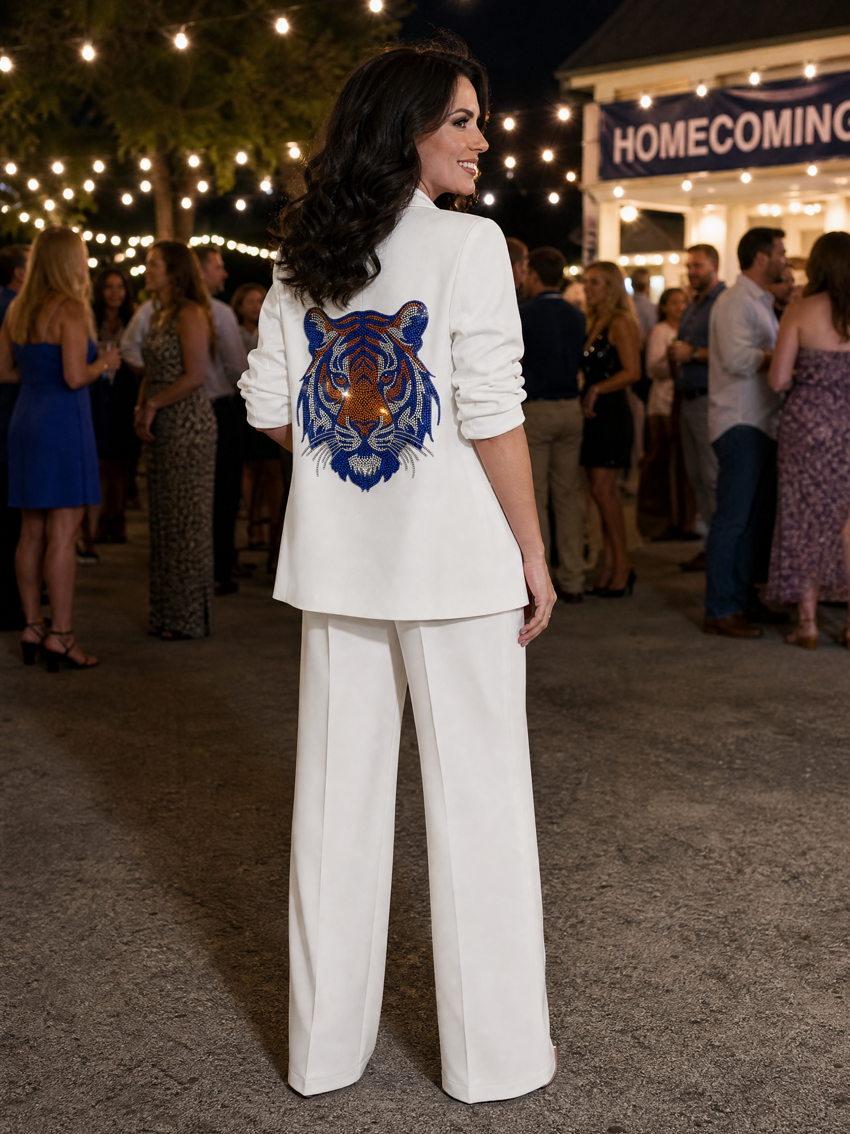 Auburn University Orange & Navy Tigers White Ruched Sleeve Blazer