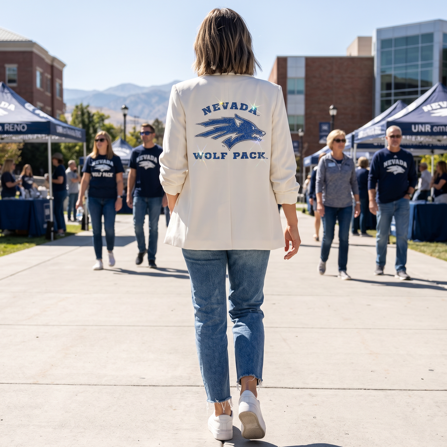 University of Nevada Wolf Pack Wolf Head White Ruched Sleeve Blazer