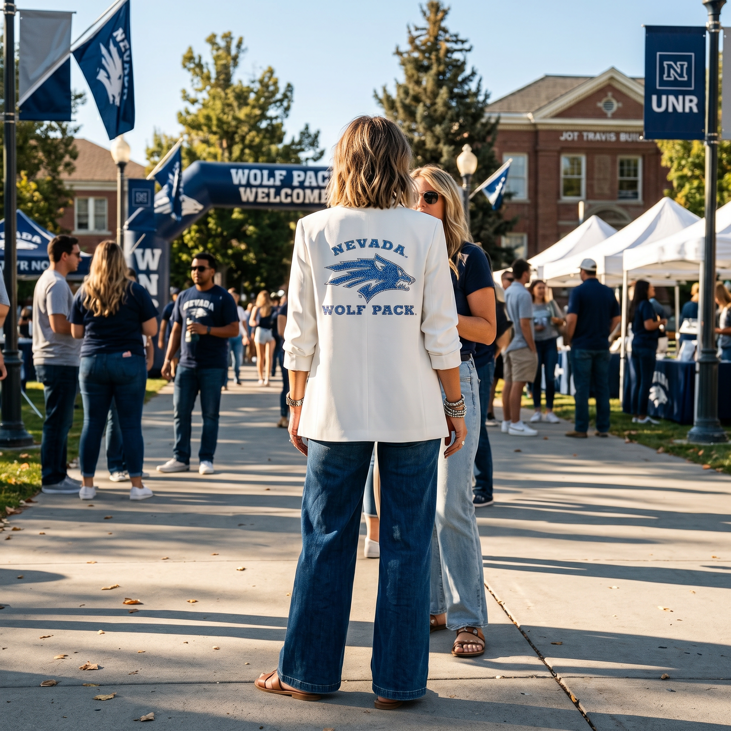 University of Nevada Wolf Pack Wolf Head White Ruched Sleeve Blazer