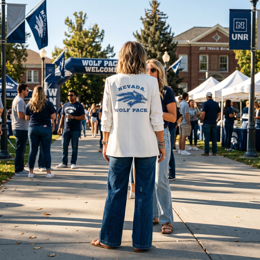 University of Nevada Wolf Pack Wolf Head White Ruched Sleeve Blazer