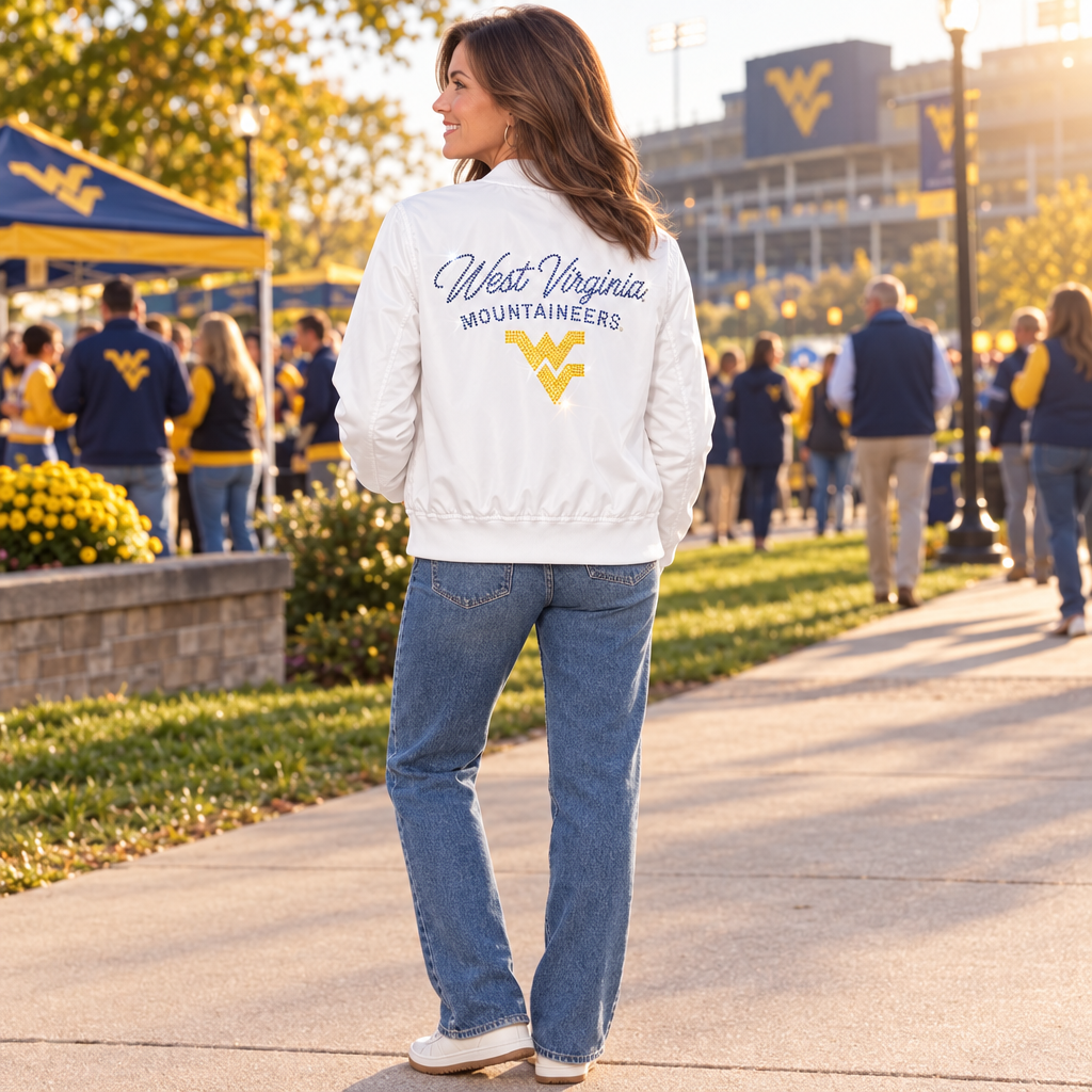 West Virginia Mountaineers WV White Bomber Jacket