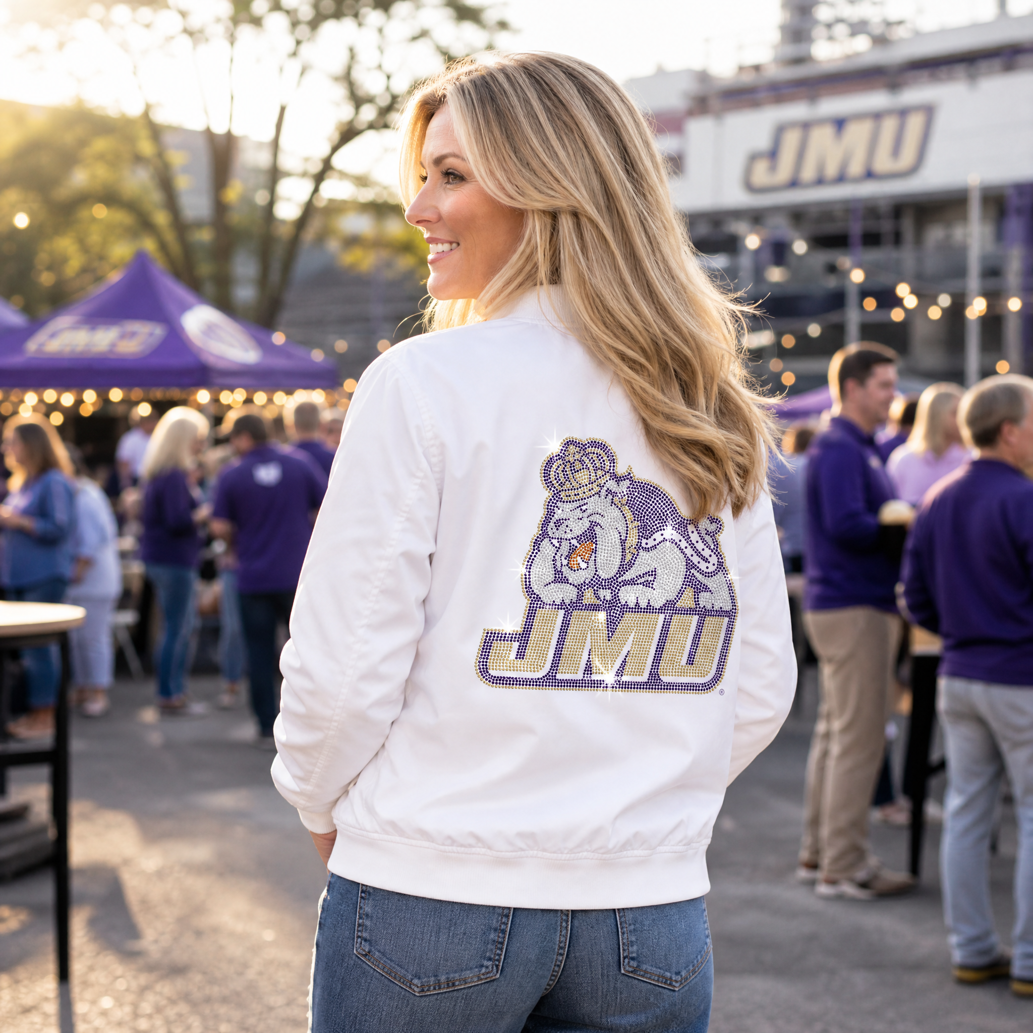 James Madison Bulldog JMU White Bomber Jacket