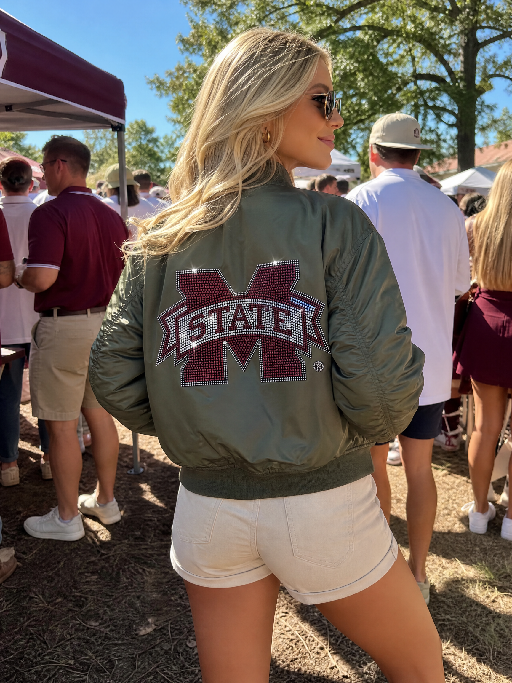 Mississippi State M State Army Green Bomber Jacket