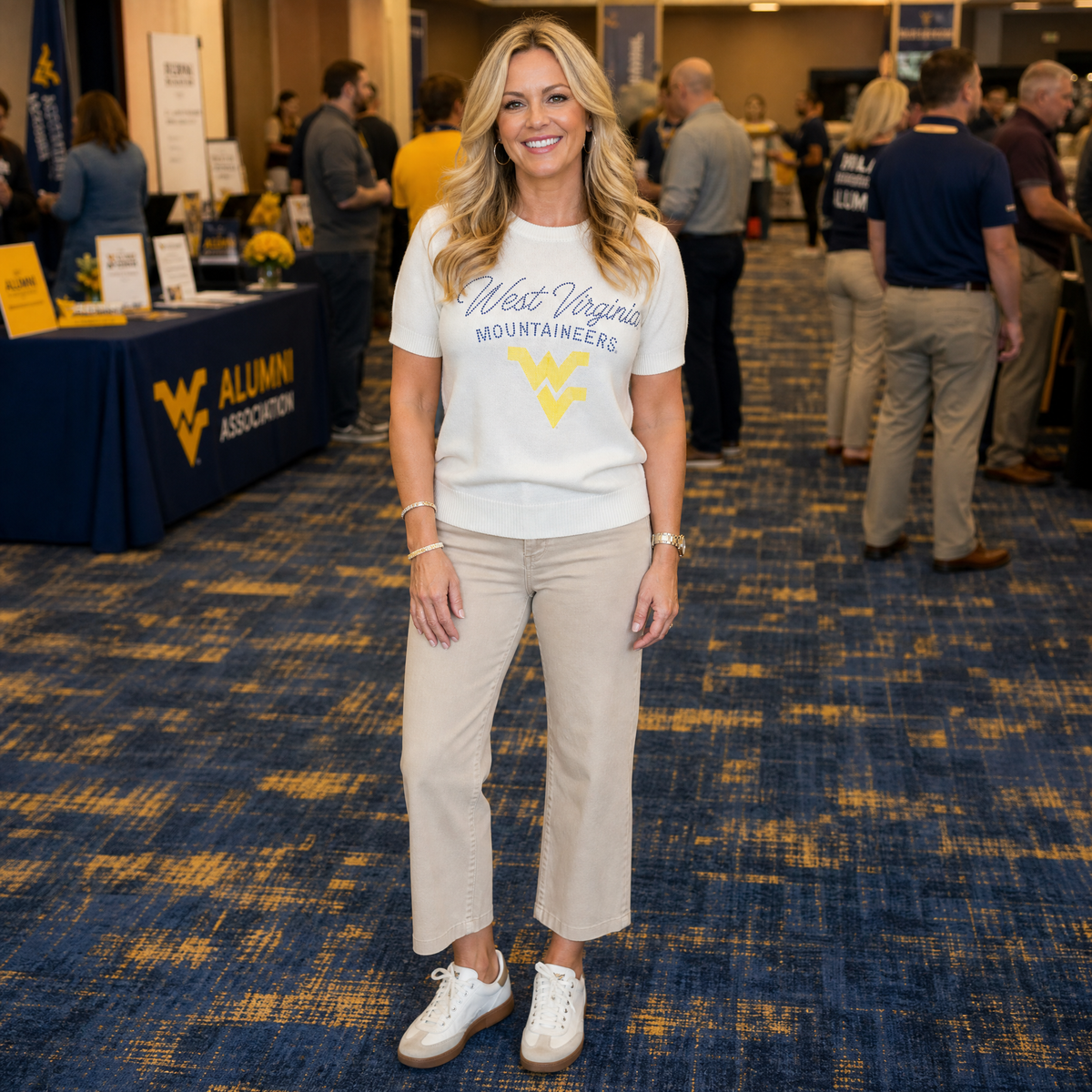 West Virginia Mountaineers WV Ivory Short Sleeve Sweater