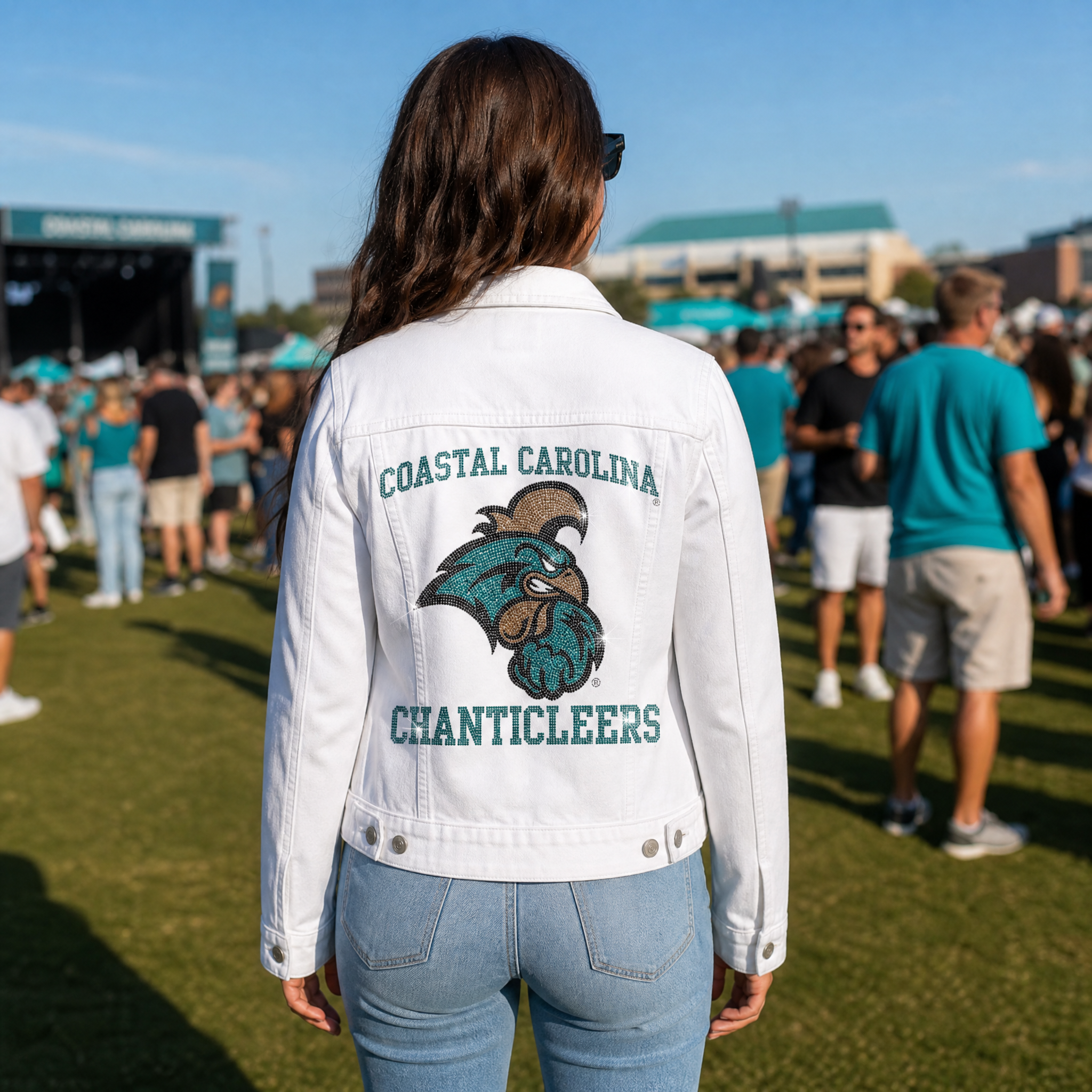 Coastal Carolina Mascot Chanticleers White Denim Jacket