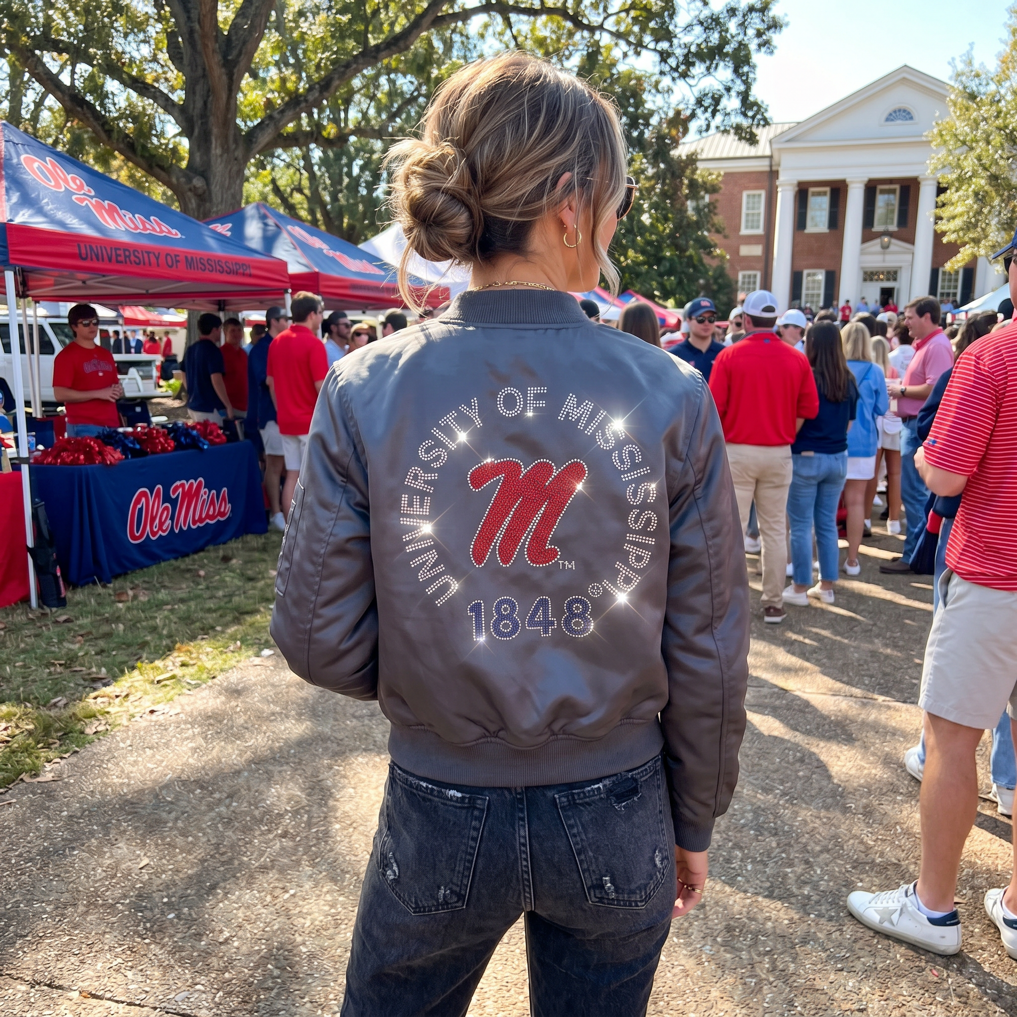University of Mississippi EST Script M Charcoal Grey Bomber