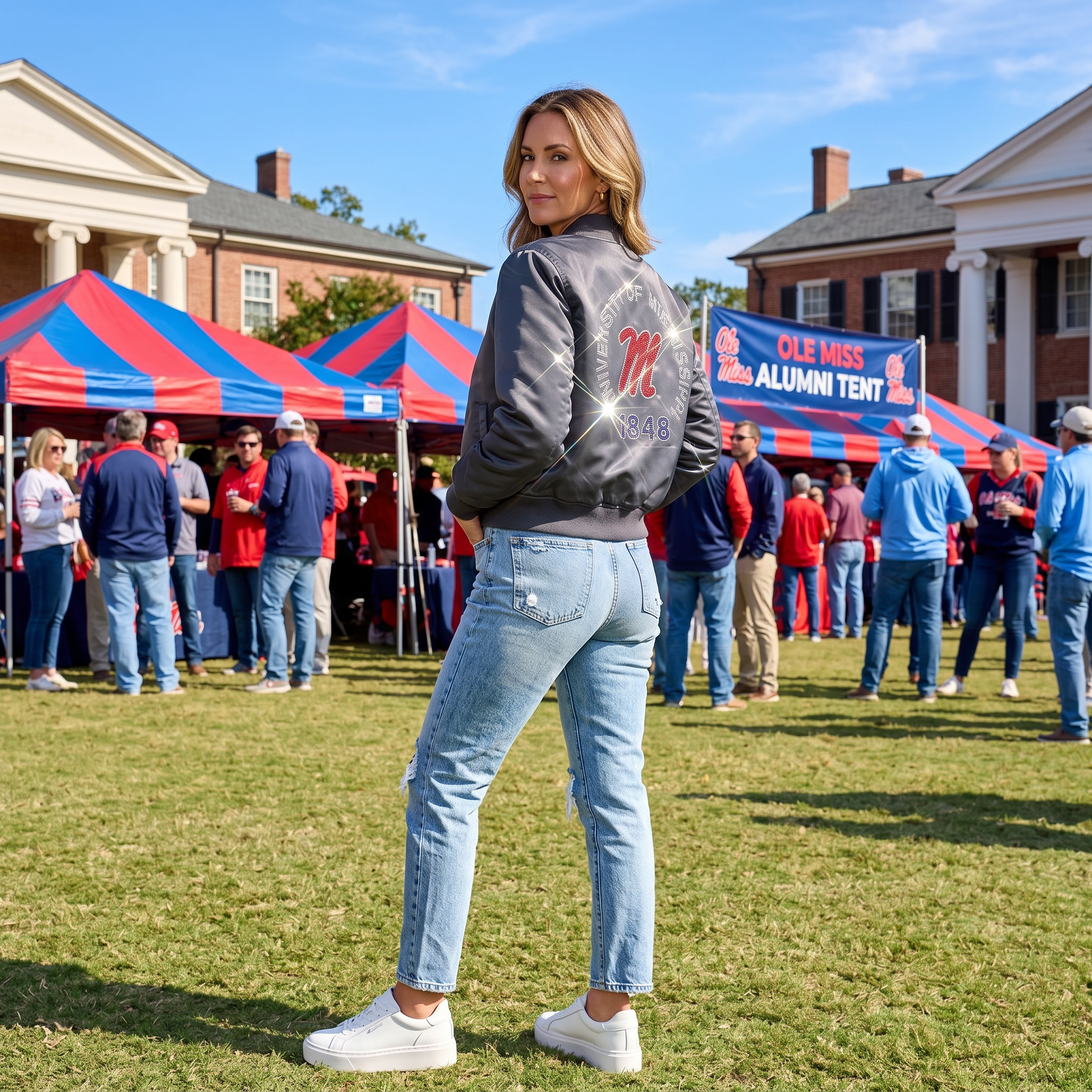 University of Mississippi EST Script M Charcoal Grey Bomber