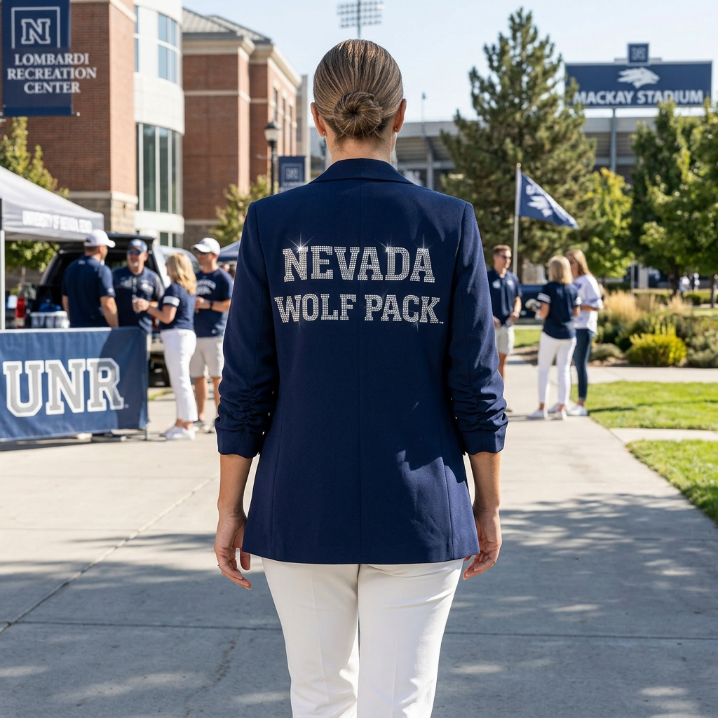 University of Nevada Wolf Pack Script Navy Ruched Sleeve Blazer