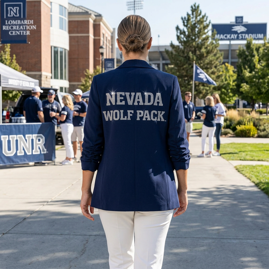 University of Nevada Wolf Pack Script Navy Ruched Sleeve Blazer