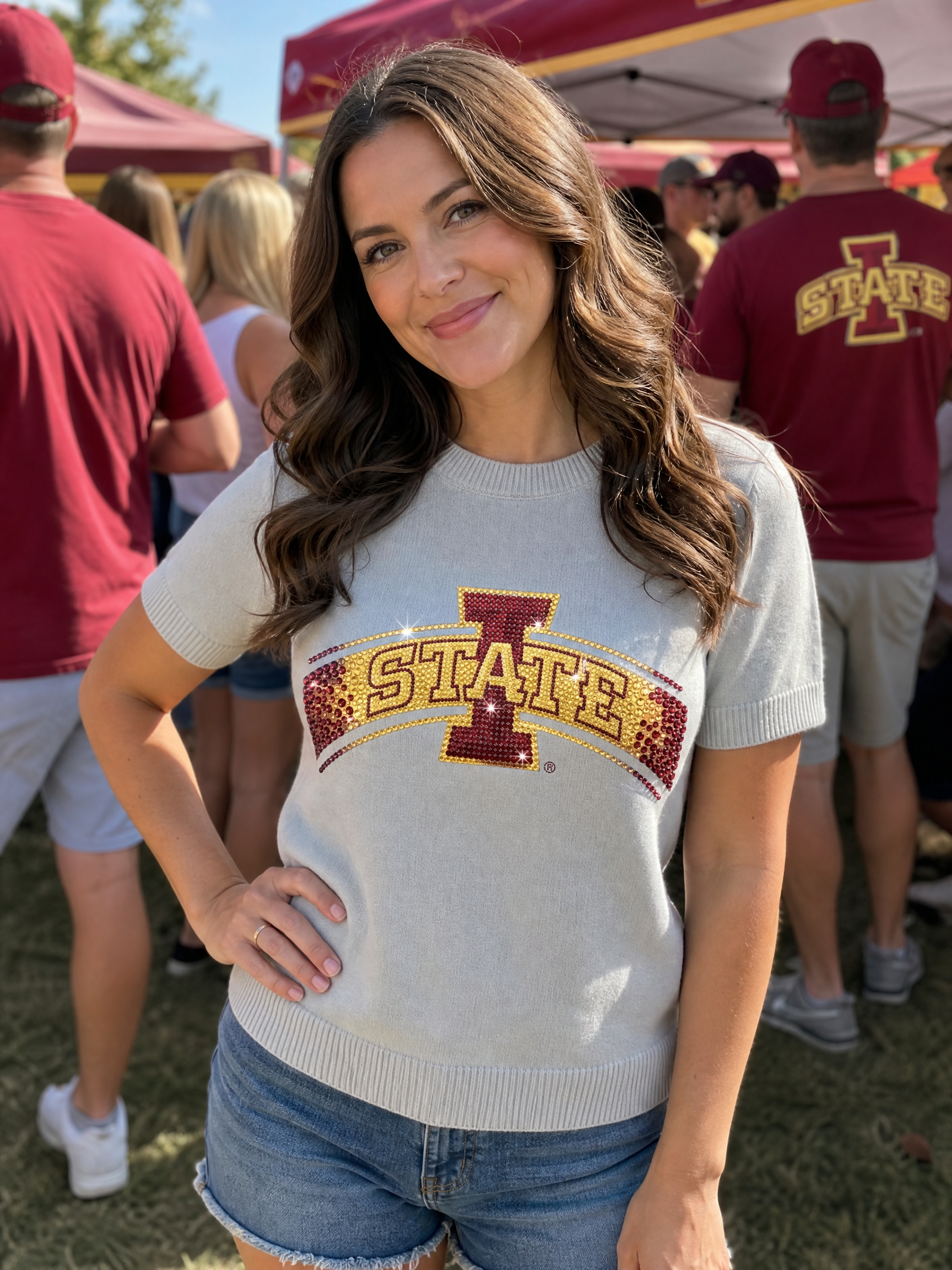 Iowa State Block I State Gray Short Sleeve Sweater