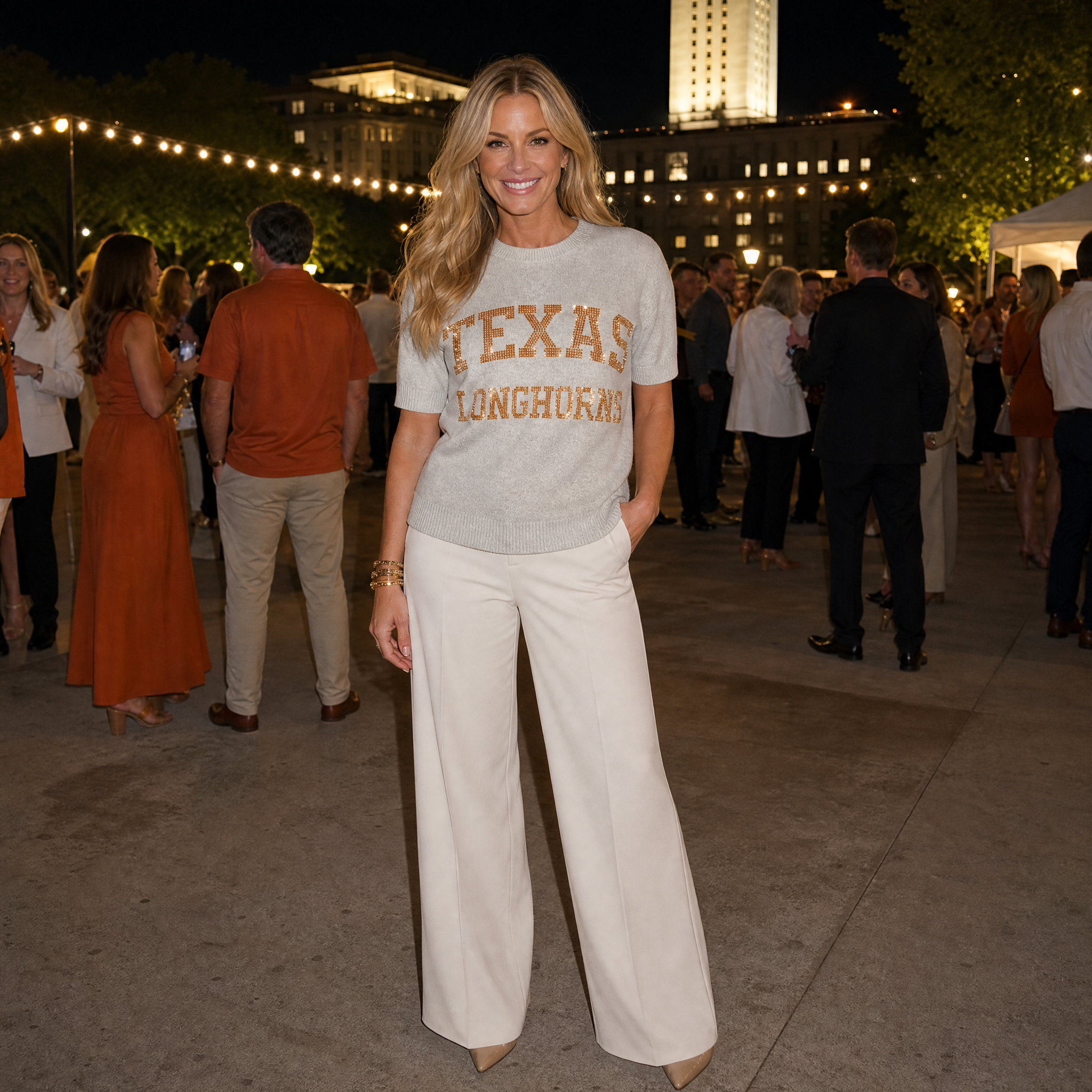 University of Texas-Austin Longhorn Head Gray Short Sleeve Sweater