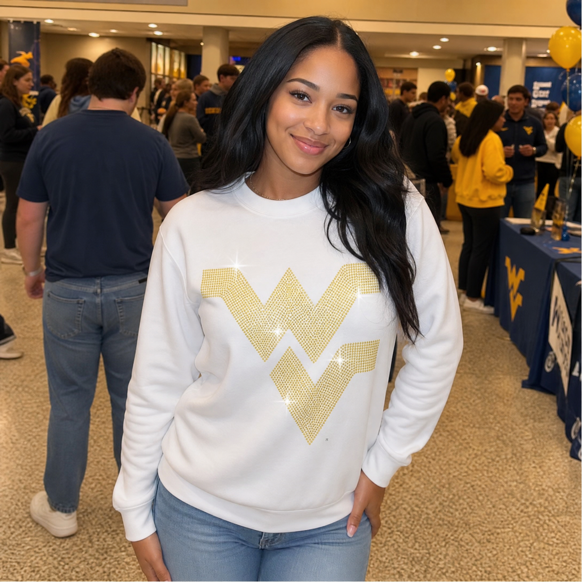 West Virginia Gold WVU White Crewneck Sweatshirt