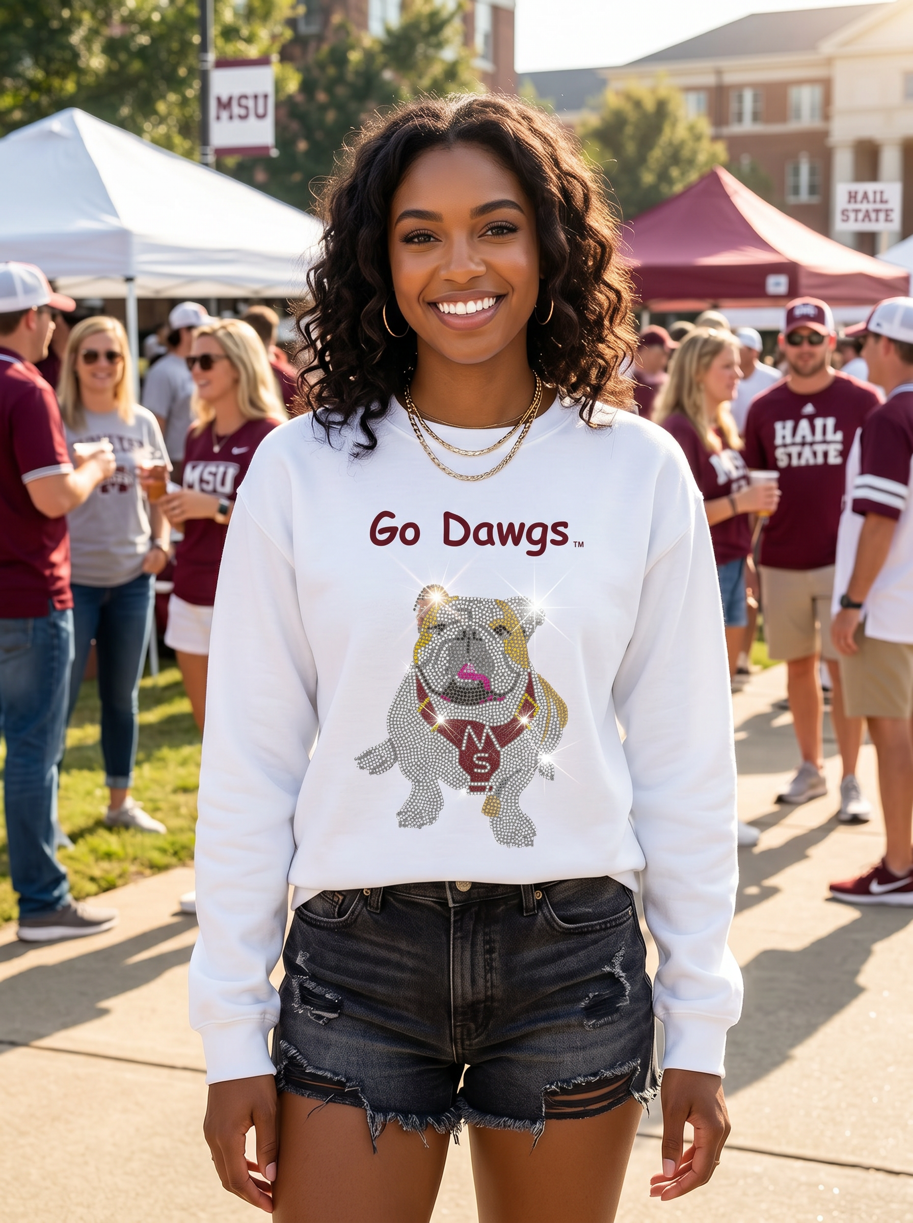 Mississippi State Go Dawgs White Crewneck Sweatshirt