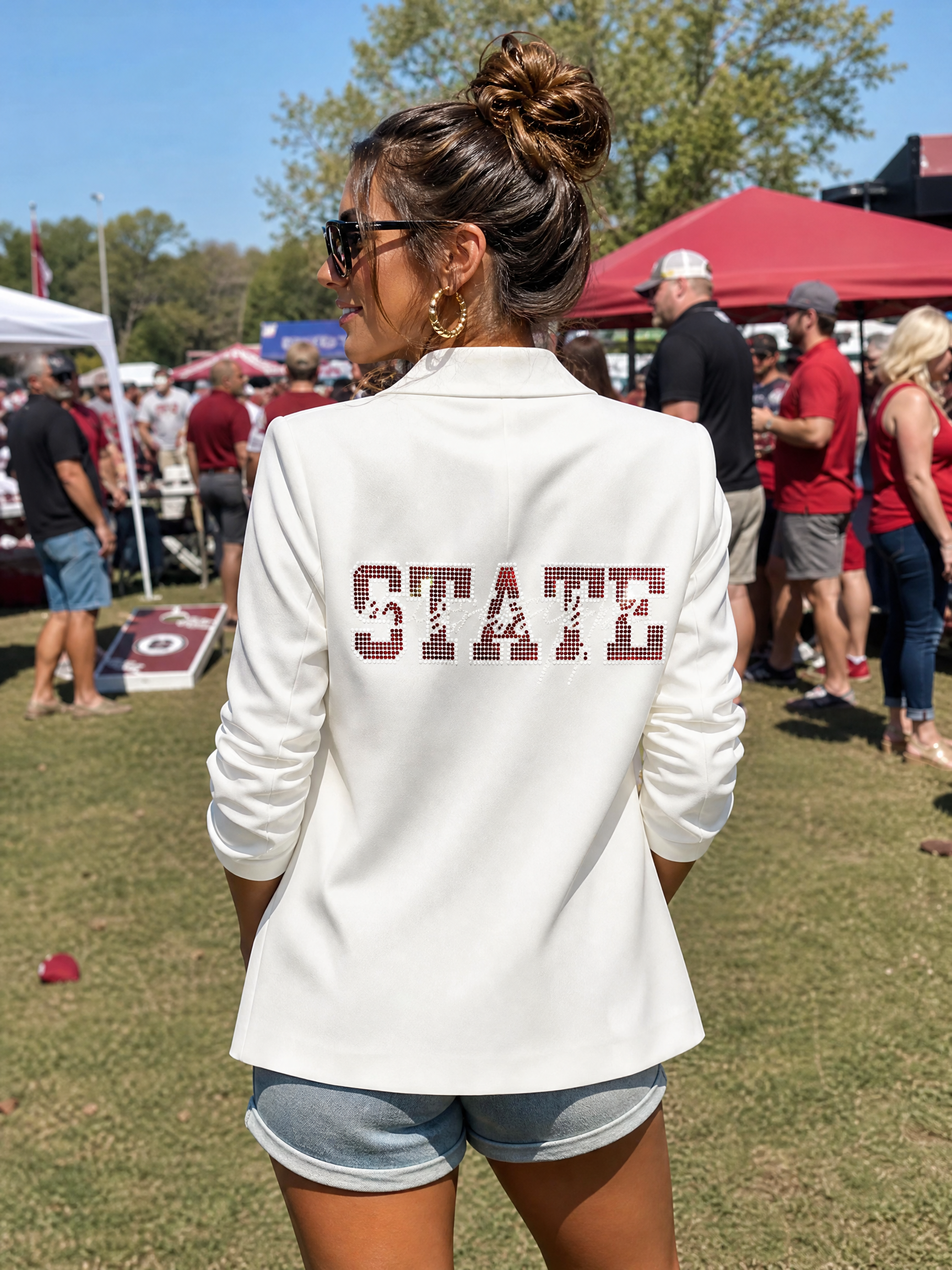 Mississippi State Script White Ruched Sleeve Blazer